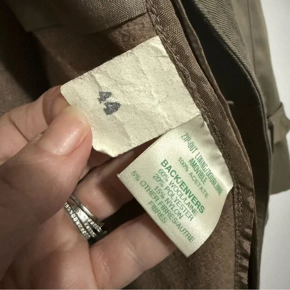 Vintage Olive Trench Coat with Purple Plaid Lining Detachable Insert & Collar - Picture 6 of 16